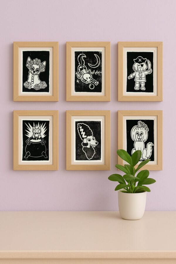 Lot de 6 linogravures